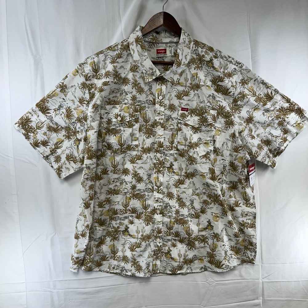 Wrangler Button Down Shirt Mens 3XL White Desert Toile Print Short Sleeve